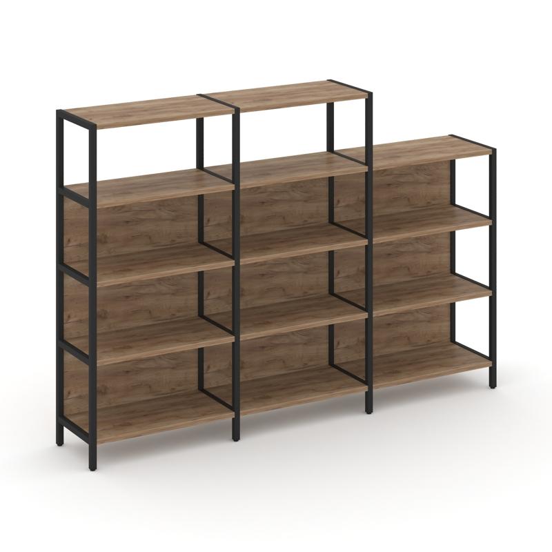 Shelf System Трехсекционный стеллаж четырех/трехярусный SN.STM-432 Дуб Табак/Металл Черный 2370*400*