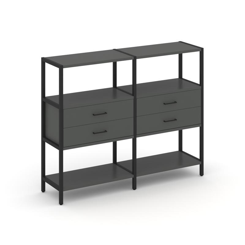 Shelf System Двухсекционный стеллаж трехярусный с ящиками SN.STM-322 Антрацит/Металл Черный 1590*400