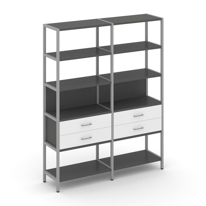 Shelf System Двухсекционный стеллаж пятиярусный с ящиками SN.STM-522 Антрацит/Белый/Металл Серый 159