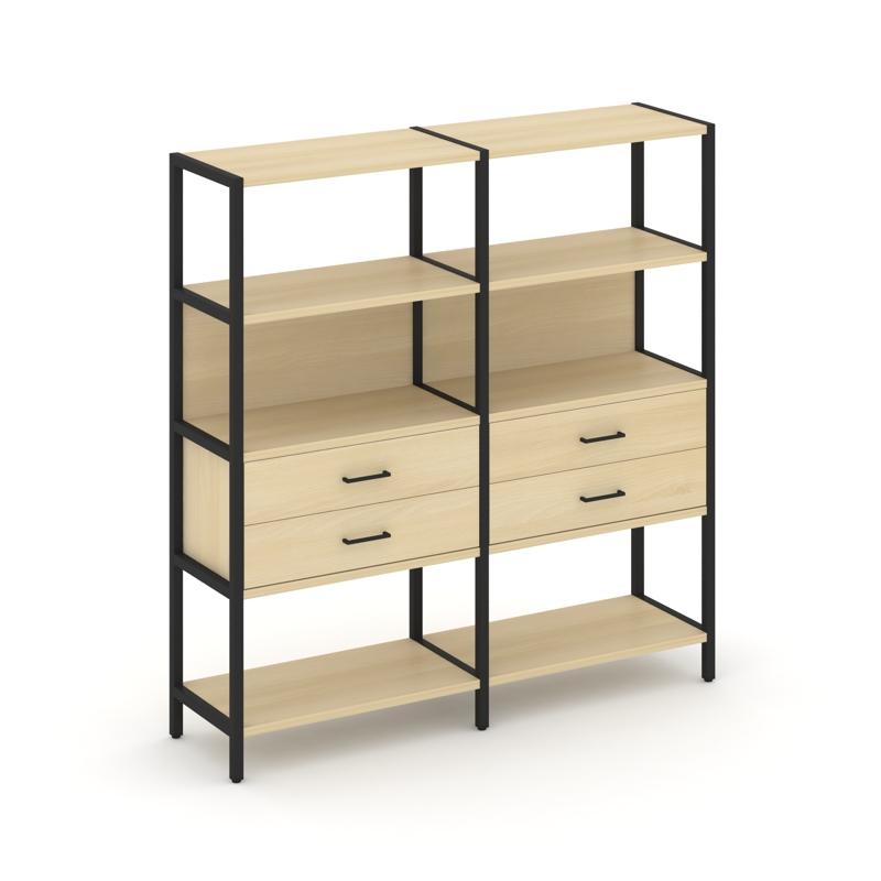 Shelf System Двухсекционный стеллаж четырехярусный с ящиками SN.STM-422 Акация Лорка/Металл Черный 1