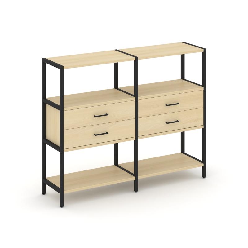 Shelf System Двухсекционный стеллаж трехярусный с ящиками SN.STM-322 Акация Лорка/Металл Черный 1590