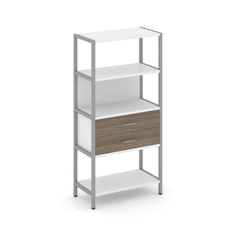 Shelf System Односекционный стеллаж четырехярусный с ящиками SN.STM-412 Белый/Вяз Благородный/Металл