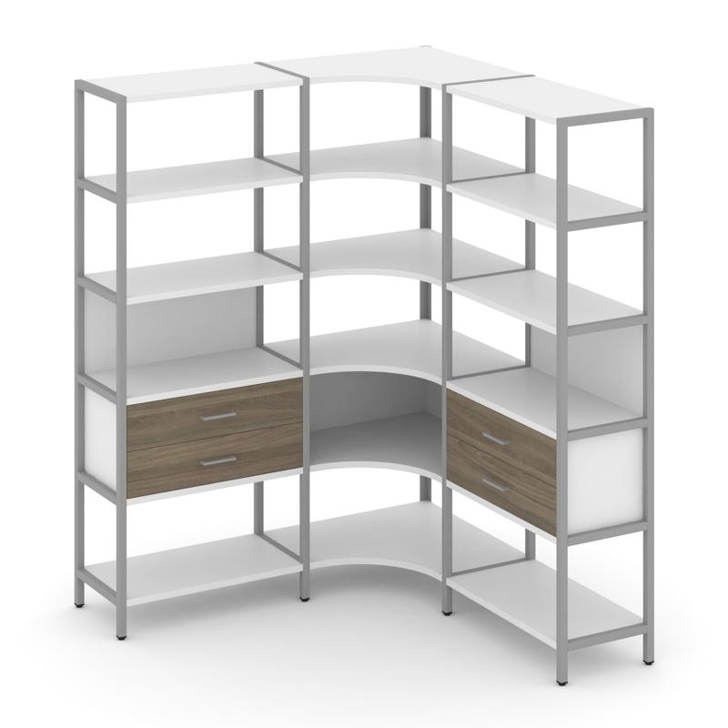 Shelf System Трехсекционный угловой стеллаж пятиярусный с ящиками SN.STMU-531 Белый/Вяз Благородный/