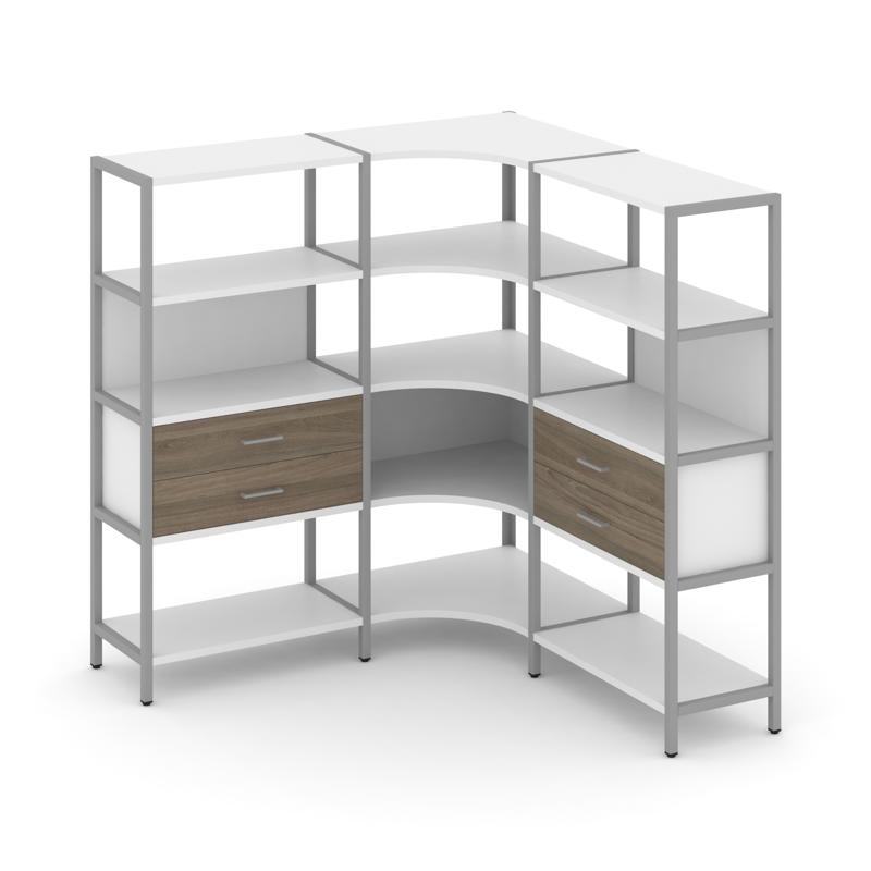 Shelf System Трехсекционный угловой стеллаж четырехярусный с ящиками SN.STMU-431 Белый/Вяз Благородн