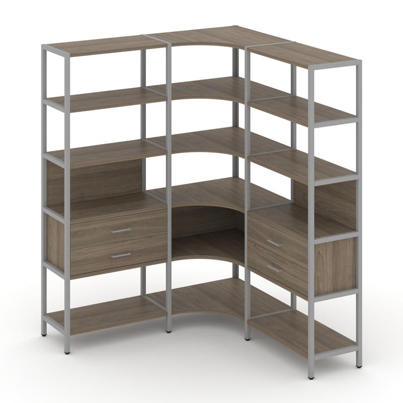 Shelf System Трехсекционный угловой стеллаж пятиярусный с ящиками SN.STMU-531 Вяз Благородный/Металл