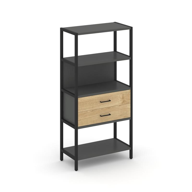 Shelf System Односекционный стеллаж четырехярусный с ящиками SN.STM-412 Антрацит/Тиквуд Светлый/Мета