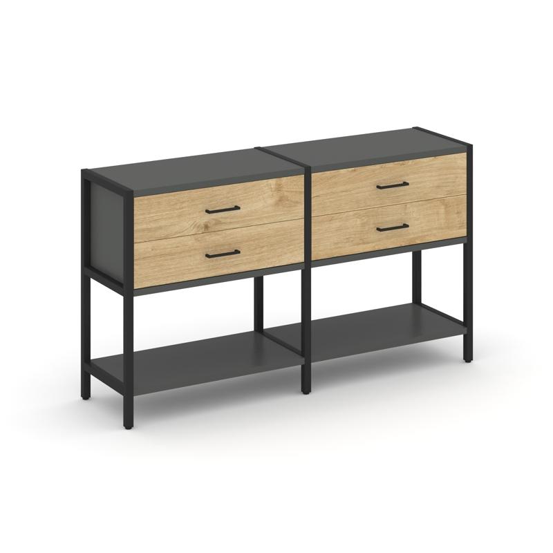 Shelf System Двухсекционный стеллаж двухярусный с ящиками SN.STM-222 Антрацит/Тиквуд Светлый/Металл