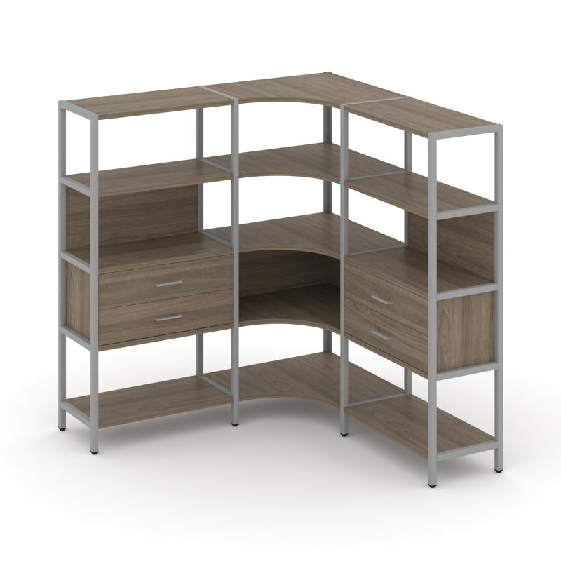 Shelf System Трехсекционный угловой стеллаж четырехярусный с ящиками SN.STMU-431 Вяз Благородный/Мет