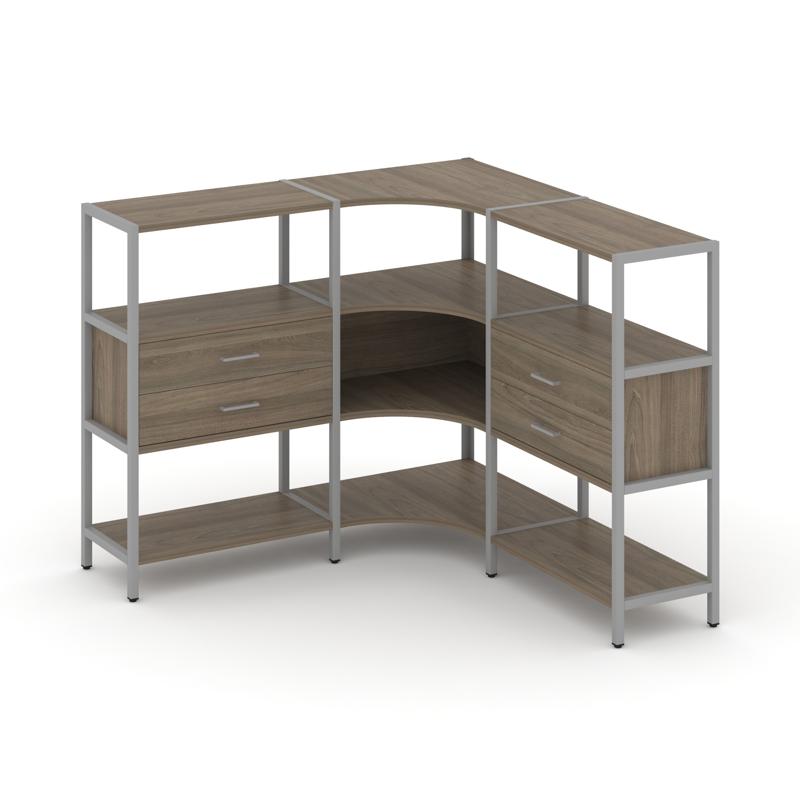 Shelf System Трехсекционный угловой стеллаж трехярусный с ящиками SN.STMU-331 Вяз Благородный/Металл