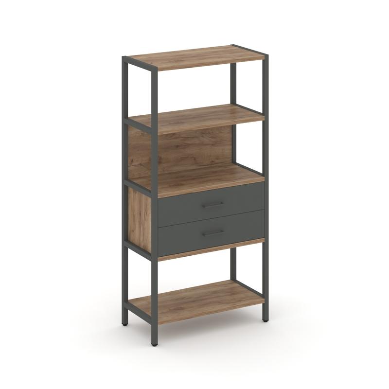 Shelf System Односекционный стеллаж четырехярусный с ящиками SN.STM-412 Дуб Табак/Антрацит/Металл Ан