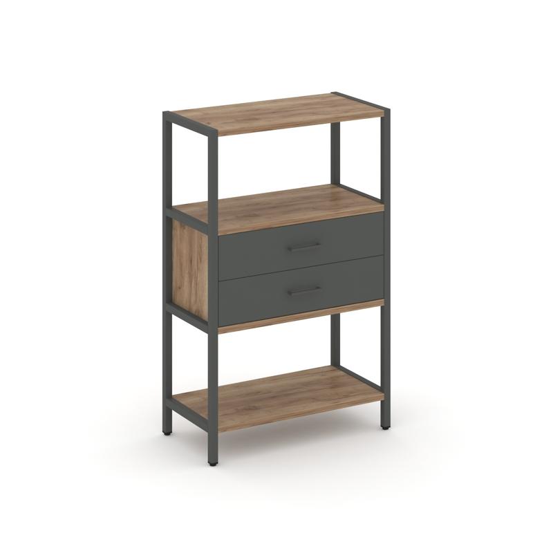 Shelf System Односекционный стеллаж трехярусный с ящиками SN.STM-312 Дуб Табак/Антрацит/Металл Антра