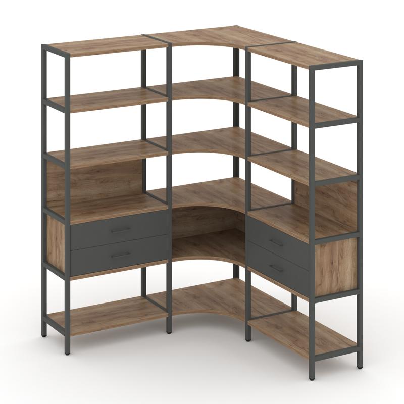 Shelf System Трехсекционный угловой стеллаж пятиярусный с ящиками SN.STMU-531 Дуб Табак/Антрацит/Мет