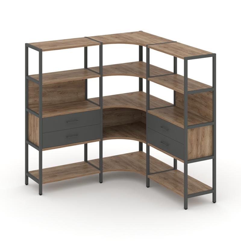 Shelf System Трехсекционный угловой стеллаж четырехярусный с ящиками SN.STMU-431 Дуб Табак/Антрацит/