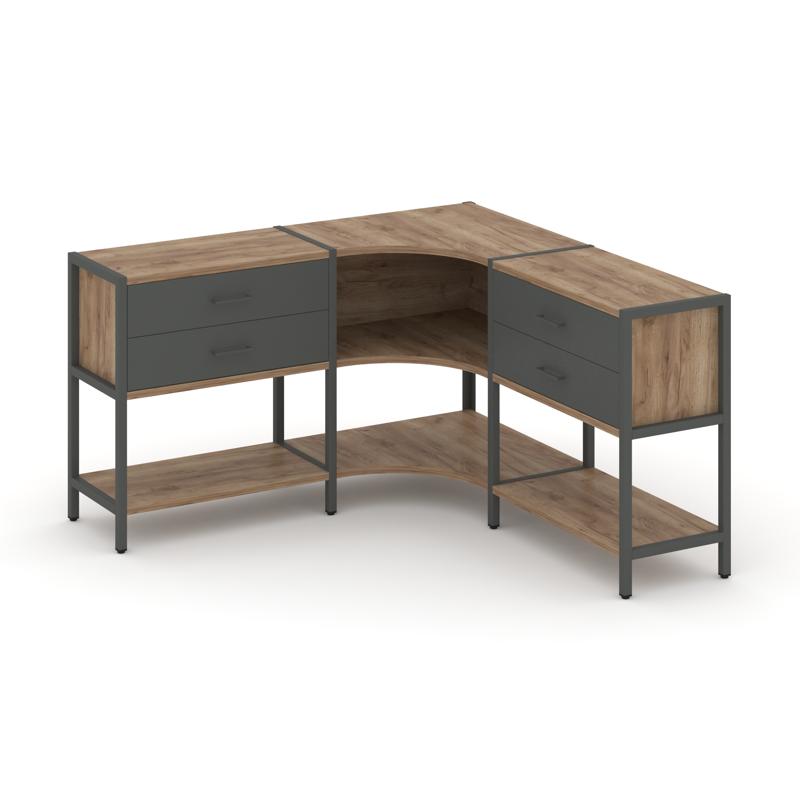 Shelf System Трехсекционный угловой стеллаж двухярусный с ящиками SN.STMU-231 Дуб Табак/Антрацит/Мет