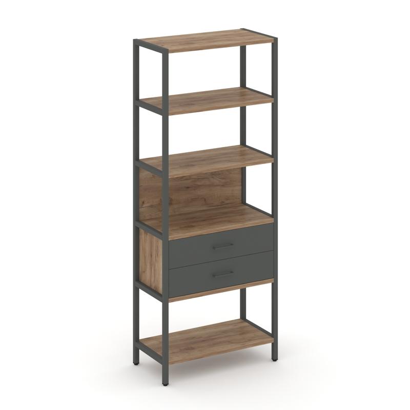 Shelf System Односекционный стеллаж пятиярусный с ящиками SN.STM-512 Дуб Табак/Антрацит/Металл Антра