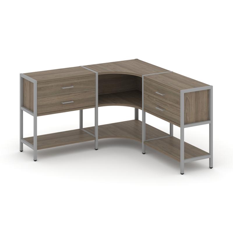 Shelf System Трехсекционный угловой стеллаж двухярусный с ящиками SN.STMU-231 Вяз Благородный/Металл