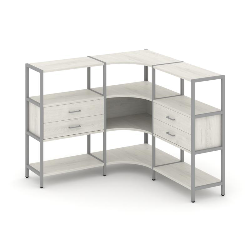 Shelf System Трехсекционный угловой стеллаж трехярусный с ящиками SN.STMU-331 Дуб Наварра/Металл Сер