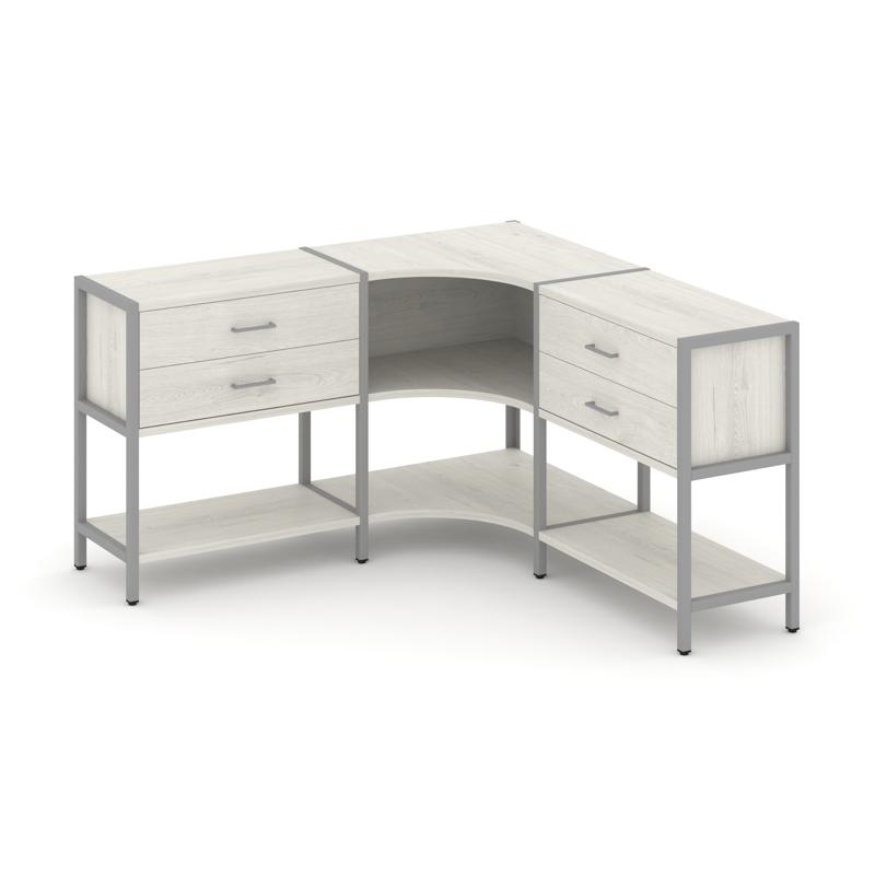 Shelf System Трехсекционный угловой стеллаж двухярусный с ящиками SN.STMU-231 Дуб Наварра/Металл Сер