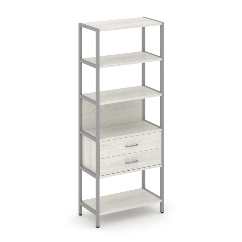 Shelf System Односекционный стеллаж пятиярусный с ящиками SN.STM-512 Дуб Наварра/Металл Серый 810*40