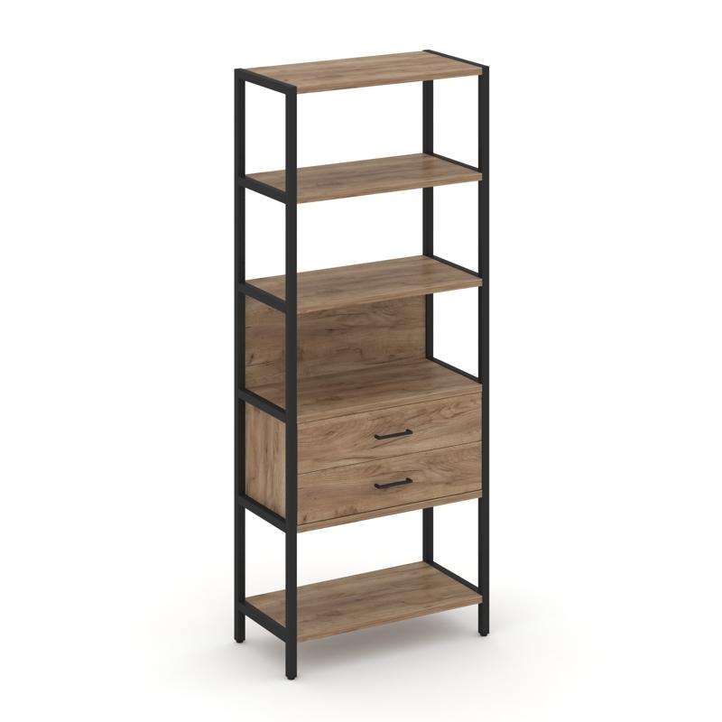 Shelf System Односекционный стеллаж пятиярусный с ящиками SN.STM-512 Дуб Табак/Металл Черный 810*400