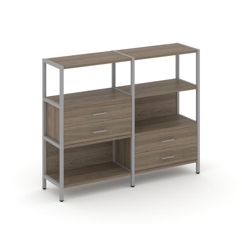 Shelf System Двухсекционный стеллаж трехярусный с ящиками SN.STM-323 Вяз Благородный/Металл Серый 15