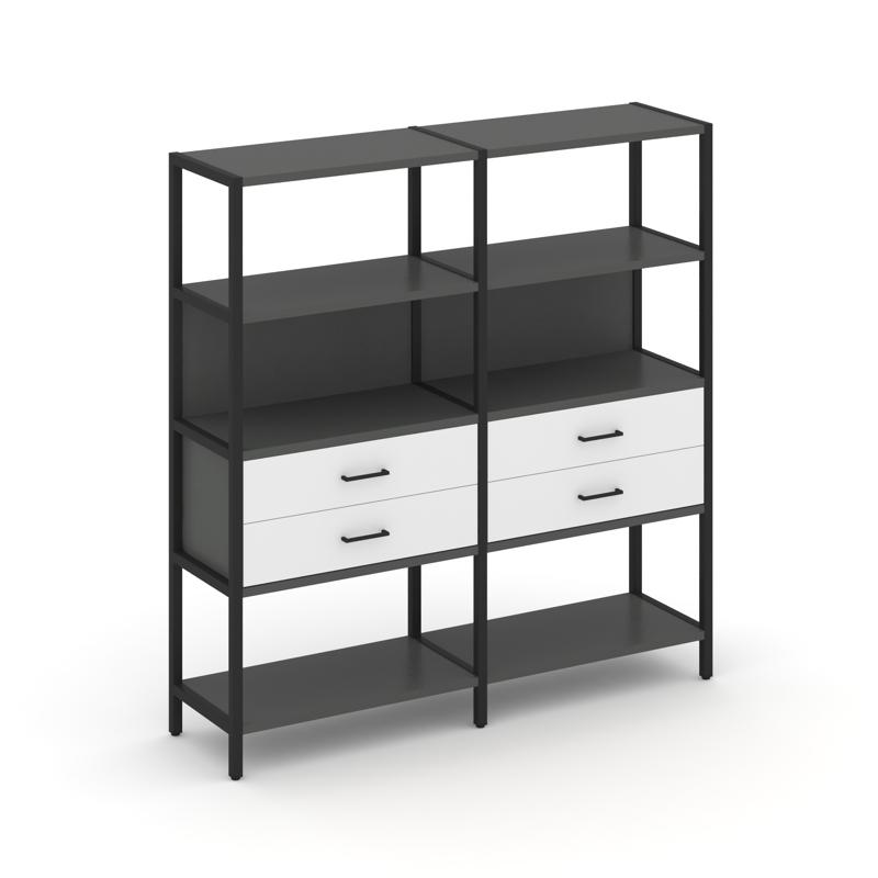 Shelf System Двухсекционный стеллаж четырехярусный с ящиками SN.STM-422 Антрацит/Белый/Металл Черный