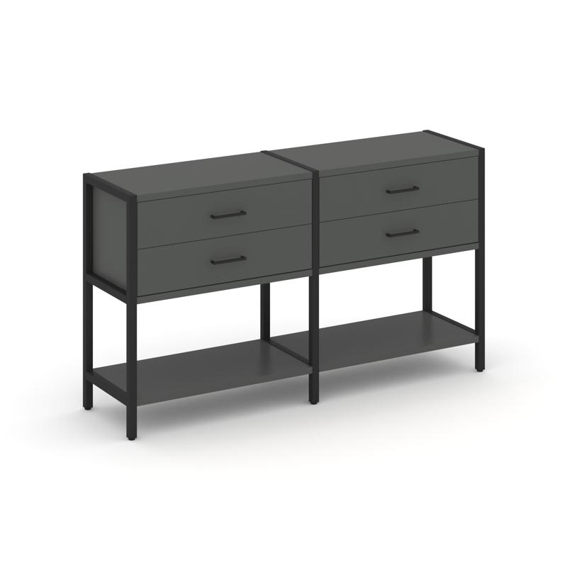 Shelf System Двухсекционный стеллаж двухярусный с ящиками SN.STM-222 Антрацит/Металл Черный 1590*400