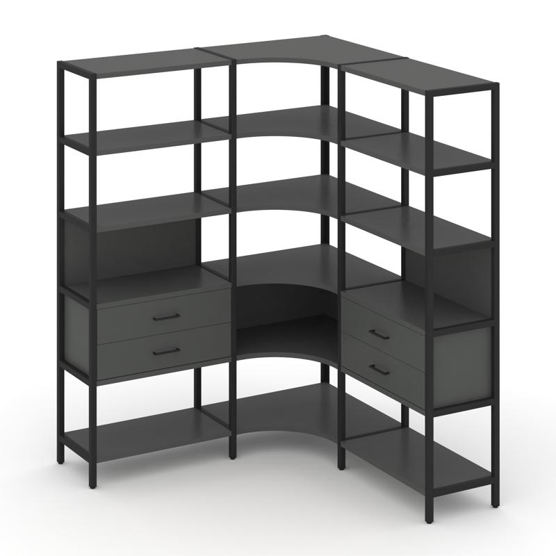 Shelf System Трехсекционный угловой стеллаж пятиярусный с ящиками SN.STMU-531 Антрацит/Металл Черный