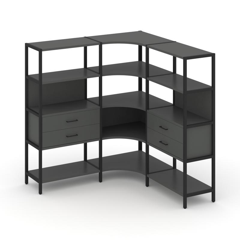 Shelf System Трехсекционный угловой стеллаж четырехярусный с ящиками SN.STMU-431 Антрацит/Металл Чер