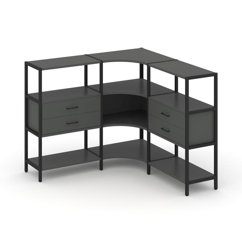 Shelf System Трехсекционный угловой стеллаж трехярусный с ящиками SN.STMU-331 Антрацит/Металл Черный