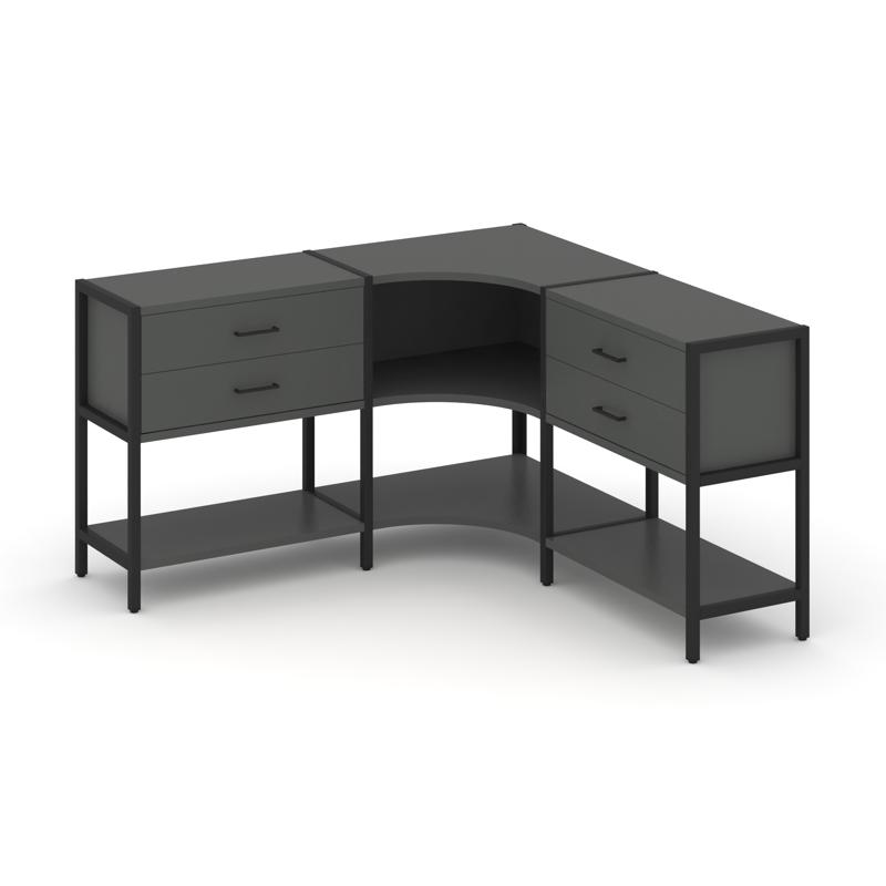 Shelf System Трехсекционный угловой стеллаж двухярусный с ящиками SN.STMU-231 Антрацит/Металл Черный