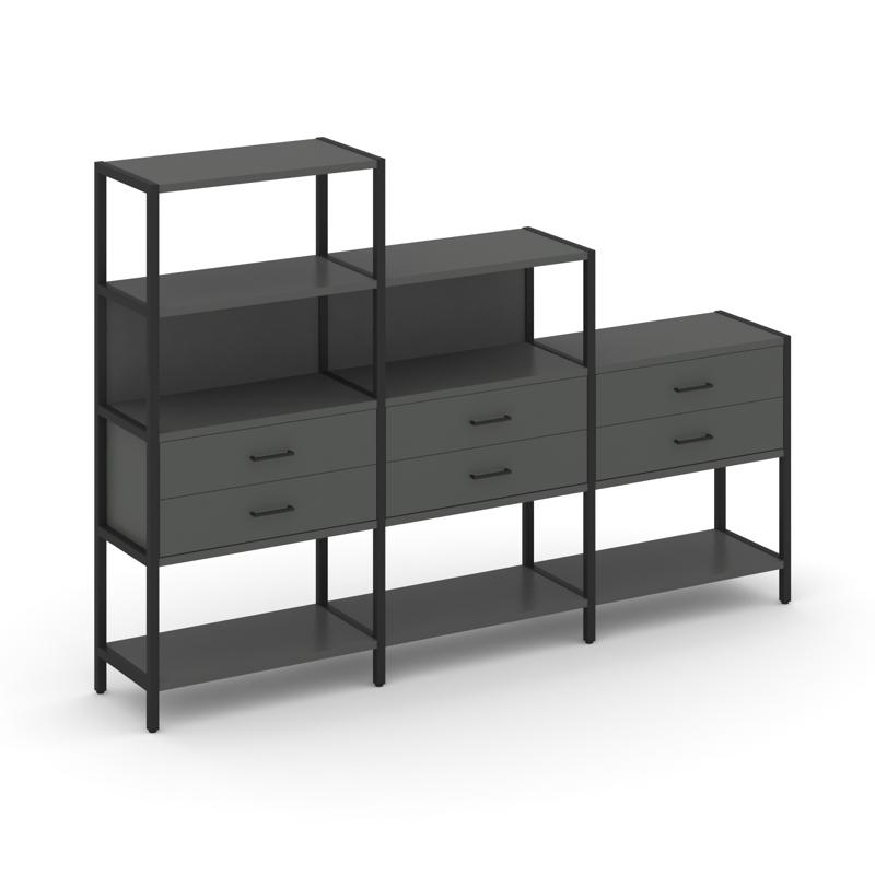 Shelf System Трехсекционный стеллаж четырех/трех/двухярусный с ящиками SN.STM-431 Антрацит/Металл Че