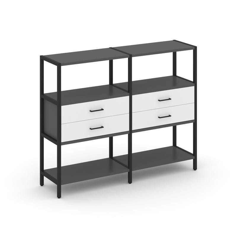 Shelf System Двухсекционный стеллаж трехярусный с ящиками SN.STM-322 Антрацит/Белый/Металл Черный 15