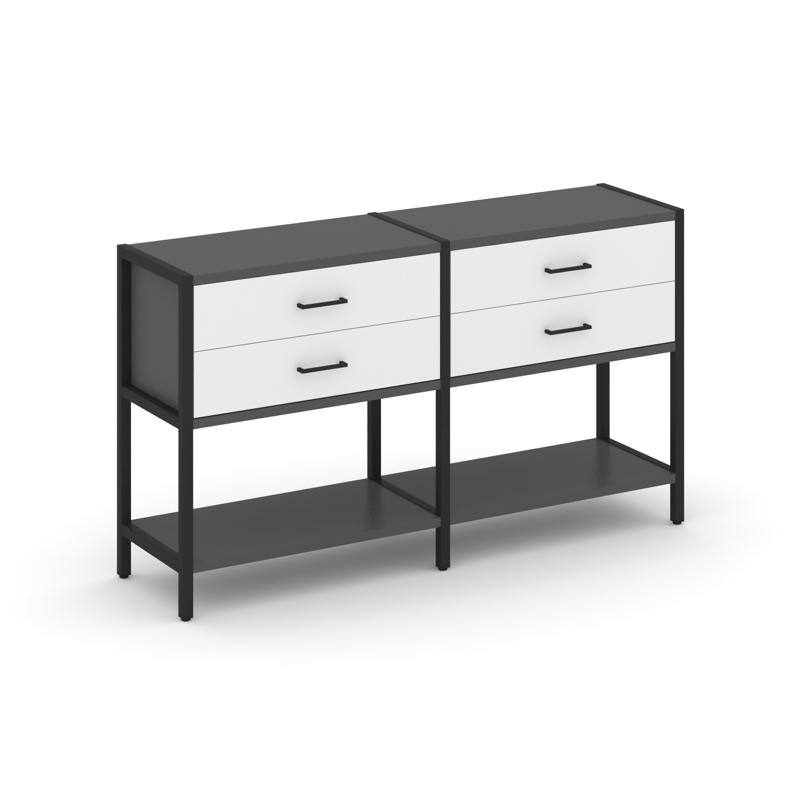 Shelf System Двухсекционный стеллаж двухярусный с ящиками SN.STM-222 Антрацит/Белый/Металл Черный 15