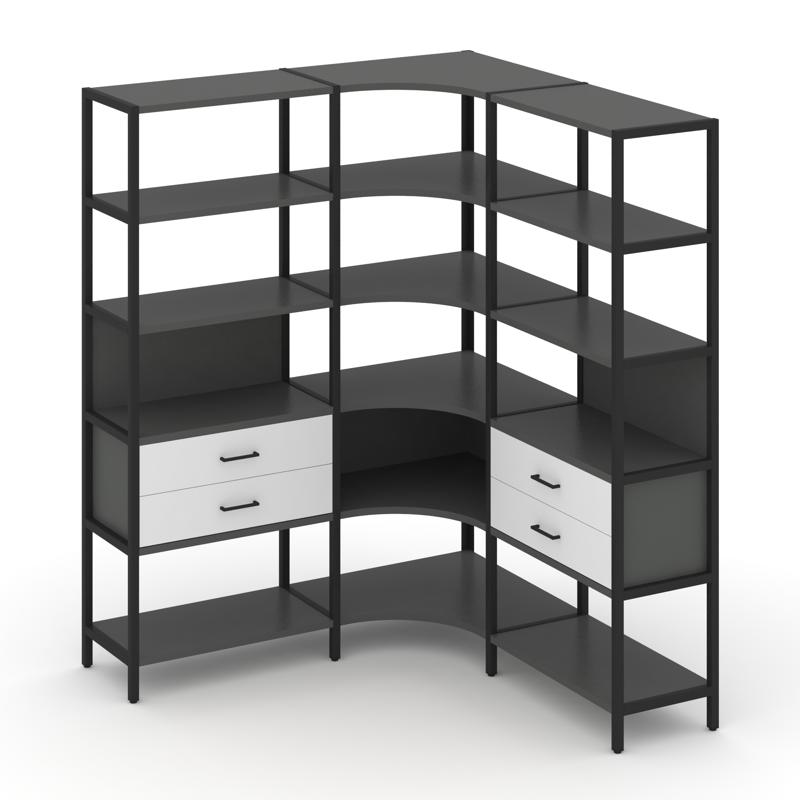 Shelf System Трехсекционный угловой стеллаж пятиярусный с ящиками SN.STMU-531 Антрацит/Белый/Металл