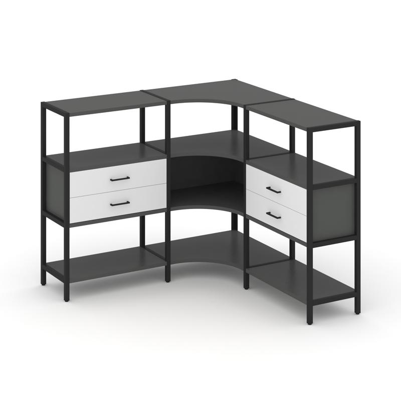 Shelf System Трехсекционный угловой стеллаж трехярусный с ящиками SN.STMU-331 Антрацит/Белый/Металл