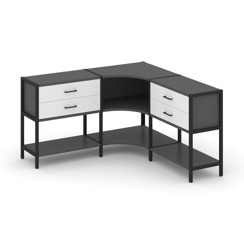 Shelf System Трехсекционный угловой стеллаж двухярусный с ящиками SN.STMU-231 Антрацит/Белый/Металл