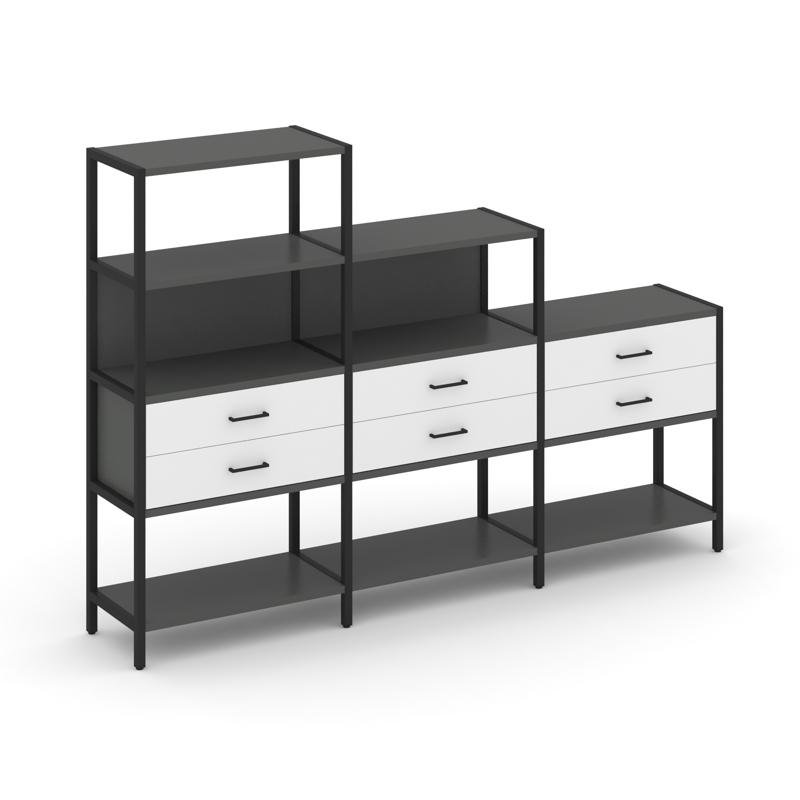 Shelf System Трехсекционный стеллаж четырех/трех/двухярусный с ящиками SN.STM-431 Антрацит/Белый/Мет