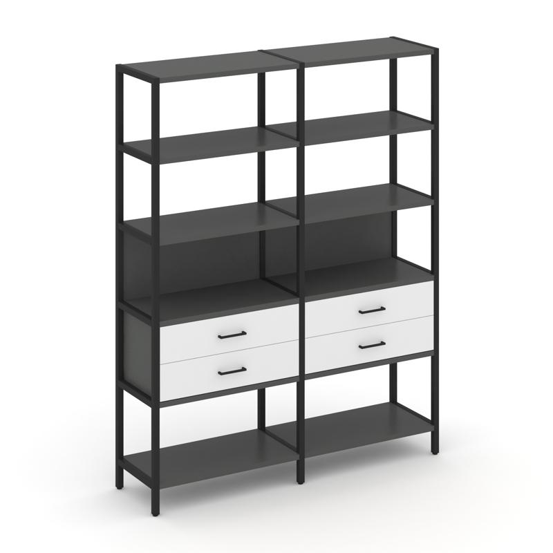 Shelf System Двухсекционный стеллаж пятиярусный с ящиками SN.STM-522 Антрацит/Белый/Металл Черный 15