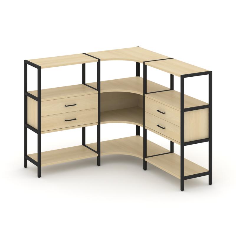 Shelf System Трехсекционный угловой стеллаж трехярусный с ящиками SN.STMU-331 Акация Лорка/Металл Че