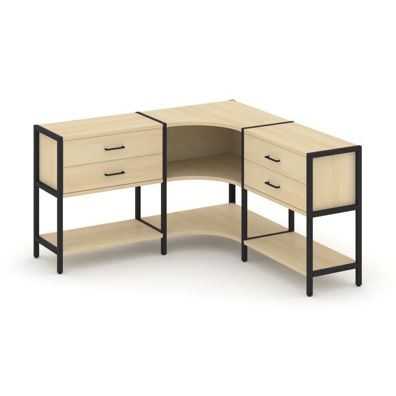 Shelf System Трехсекционный угловой стеллаж двухярусный с ящиками SN.STMU-231 Акация Лорка/Металл Че