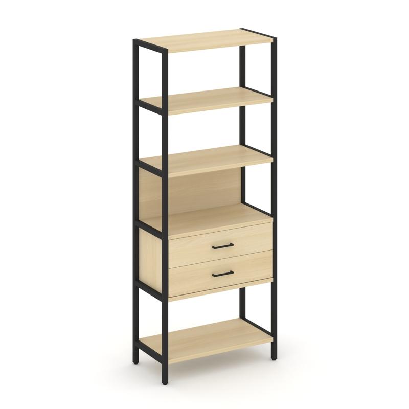 Shelf System Односекционный стеллаж пятиярусный с ящиками SN.STM-512 Акация Лорка/Металл Черный 810*