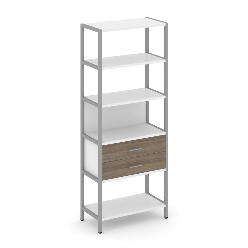 Shelf System Односекционный стеллаж пятиярусный с ящиками SN.STM-512 Белый/Вяз Благородный/Металл Се