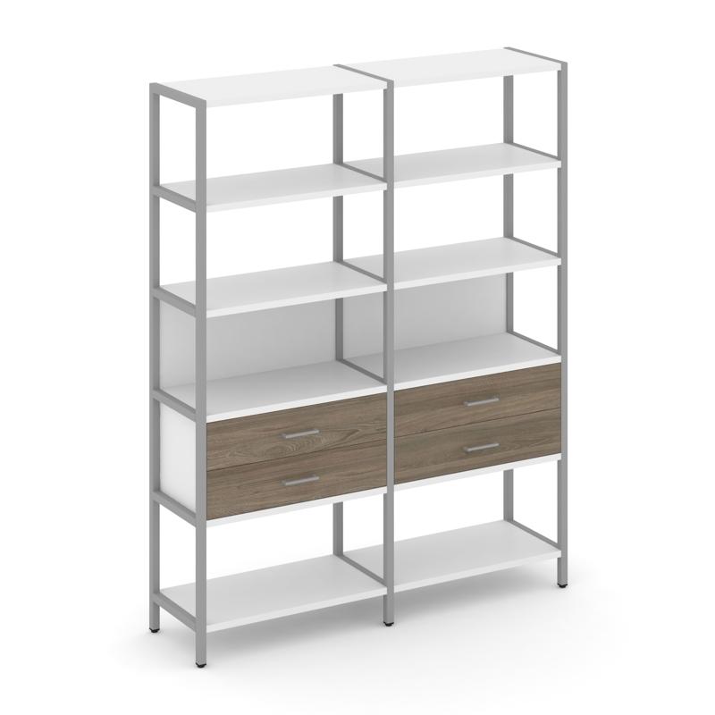 Shelf System Двухсекционный стеллаж пятиярусный с ящиками SN.STM-522 Белый/Вяз Благородный/Металл Се