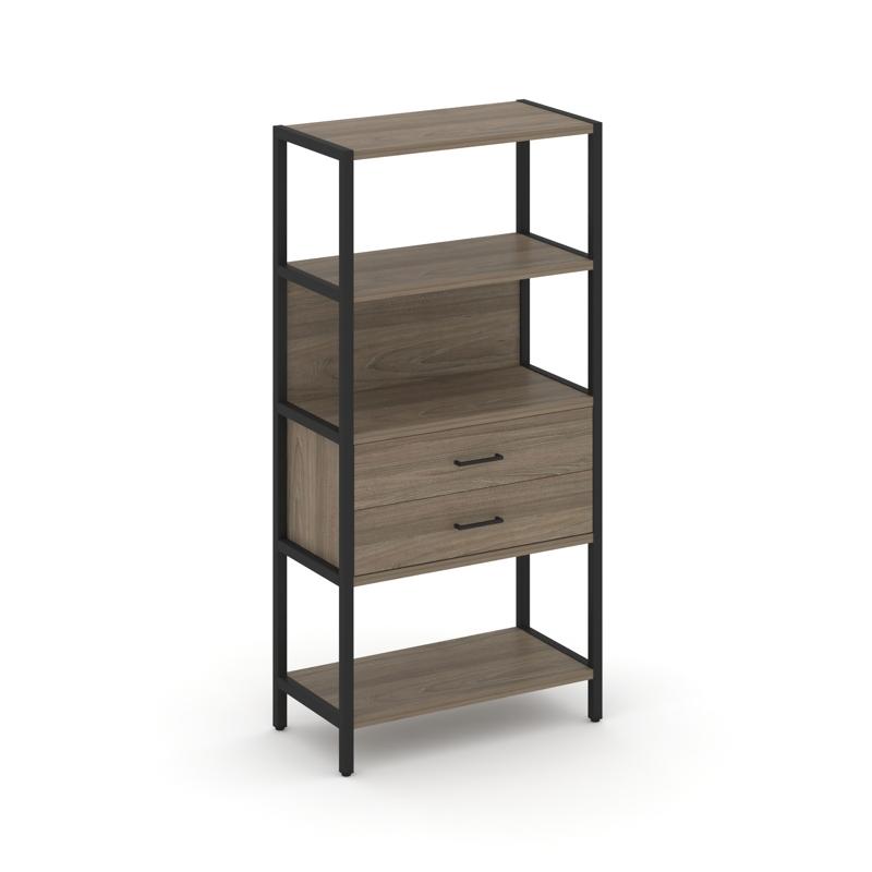 Shelf System Односекционный стеллаж четырехярусный с ящиками SN.STM-412 Вяз Благородный/Металл Черны