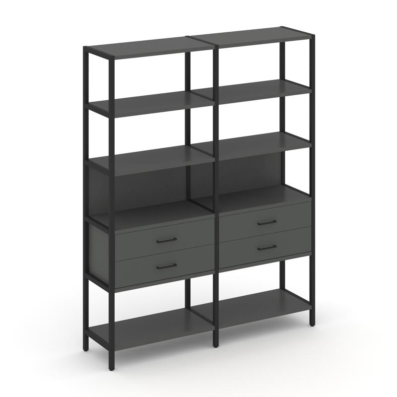 Shelf System Двухсекционный стеллаж пятиярусный с ящиками SN.STM-522 Антрацит/Металл Черный 1590*400