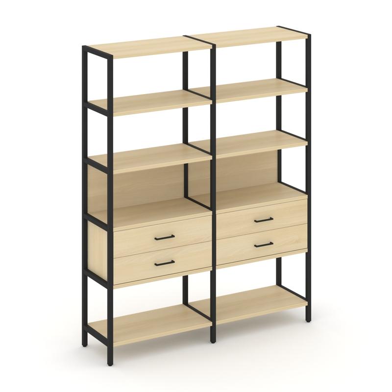 Shelf System Двухсекционный стеллаж пятиярусный с ящиками SN.STM-522 Акация Лорка/Металл Черный 1590