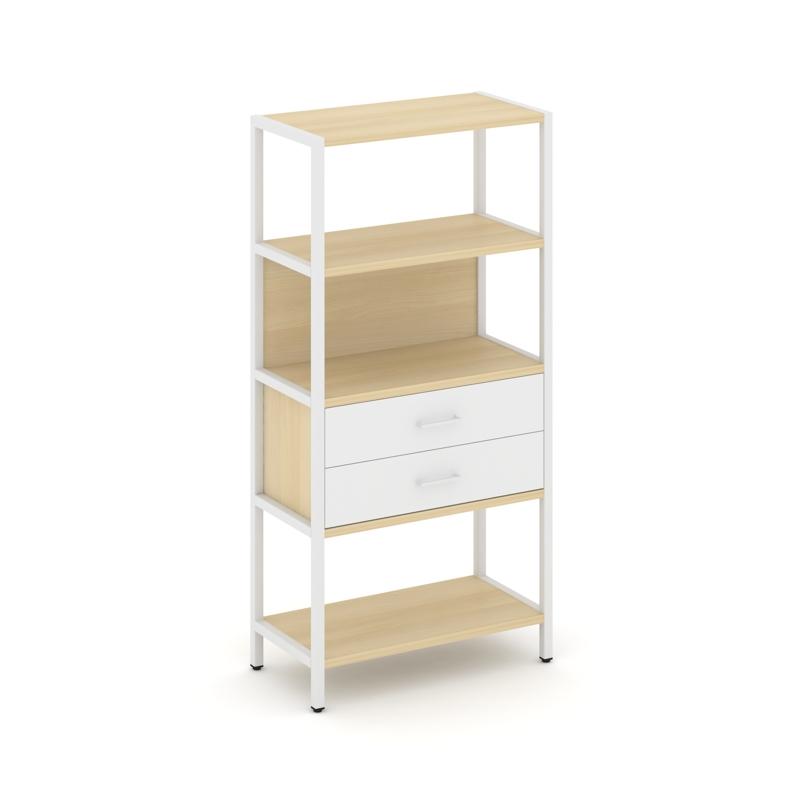 Shelf System Односекционный стеллаж четырехярусный с ящиками SN.STM-412 Акация Лорка/Белый/Металл Бе