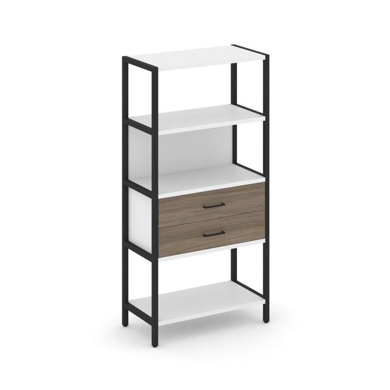 Shelf System Односекционный стеллаж четырехярусный с ящиками SN.STM-412 Белый/Вяз Благородный/Металл