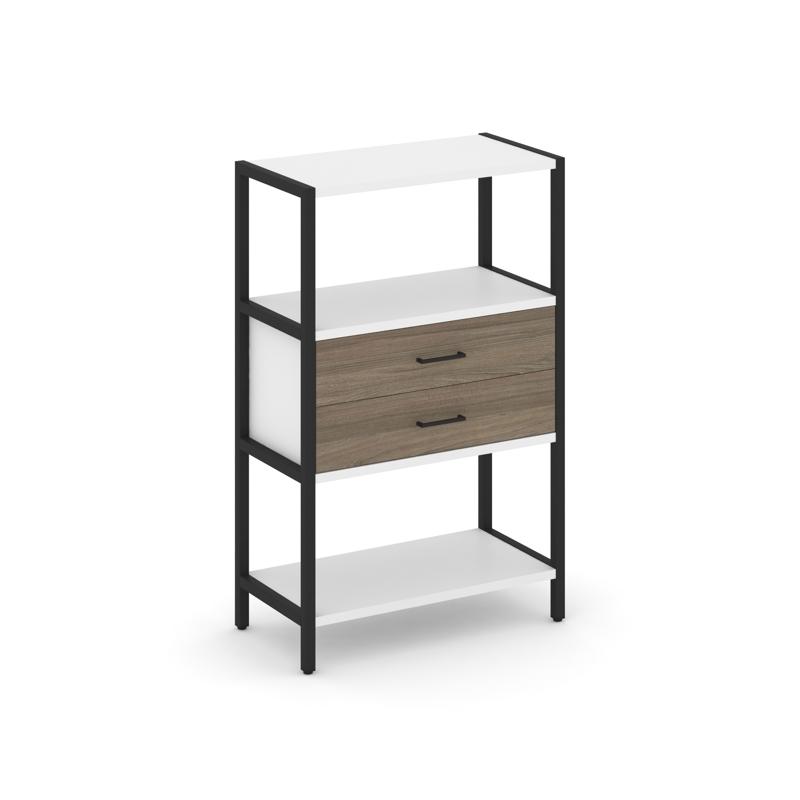 Shelf System Односекционный стеллаж трехярусный с ящиками SN.STM-312 Белый/Вяз Благородный/Металл Че